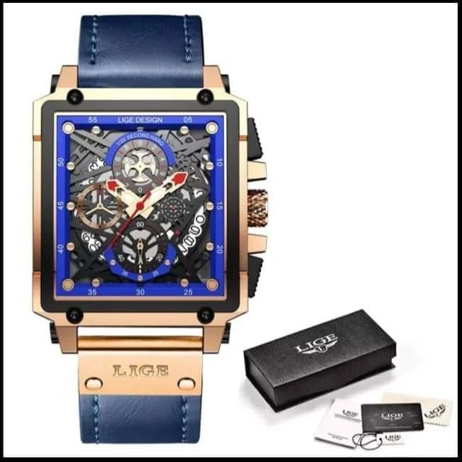 LIGE Chronograph Watch for Men Fashion Blue